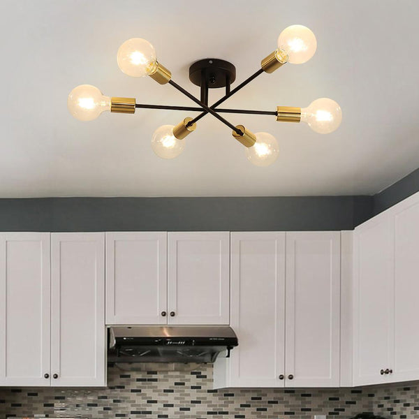 Thehouselights-Six-Light Sputnik Semi Flush Ceiling Light-Flush Mount-Black-