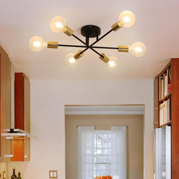 Thehouselights-Six-Light Sputnik Semi Flush Ceiling Light-Flush Mount-Black-