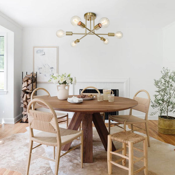 Thehouselights-Six-Light Sputnik Semi Flush Ceiling Light-Flush Mount-Brass-