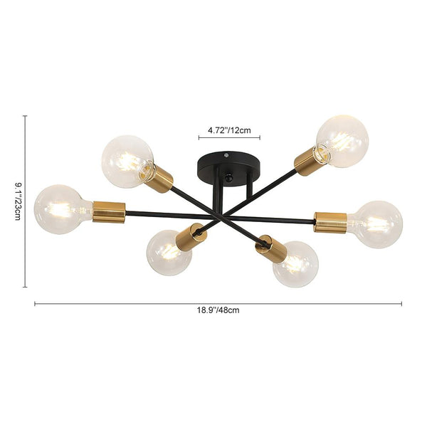 Thehouselights-Six-Light Sputnik Semi Flush Ceiling Light-Flush Mount-Brass-