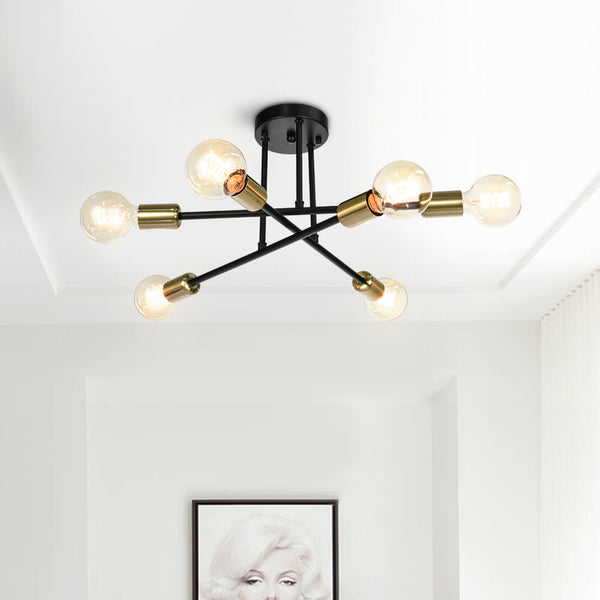 Thehouselights-Six-Light Sputnik Semi Flush Ceiling Light-Flush Mount-Brass-