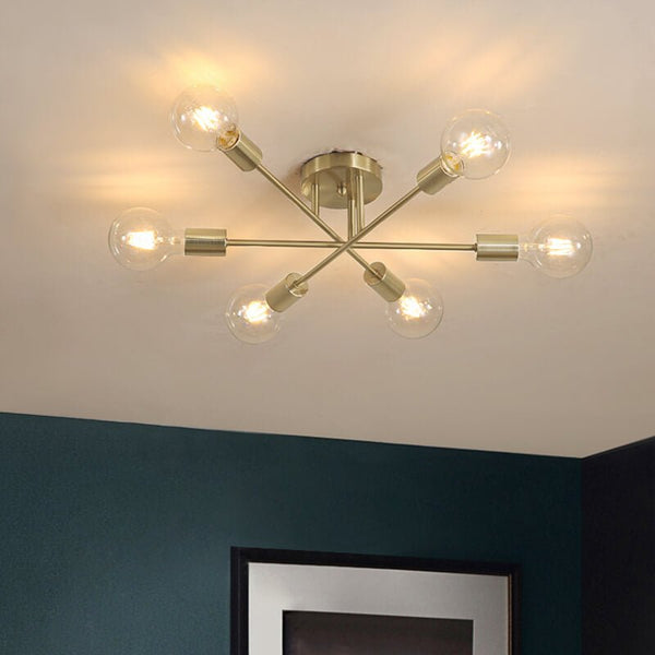 Thehouselights-Six-Light Sputnik Semi Flush Ceiling Light-Flush Mount-Brass-