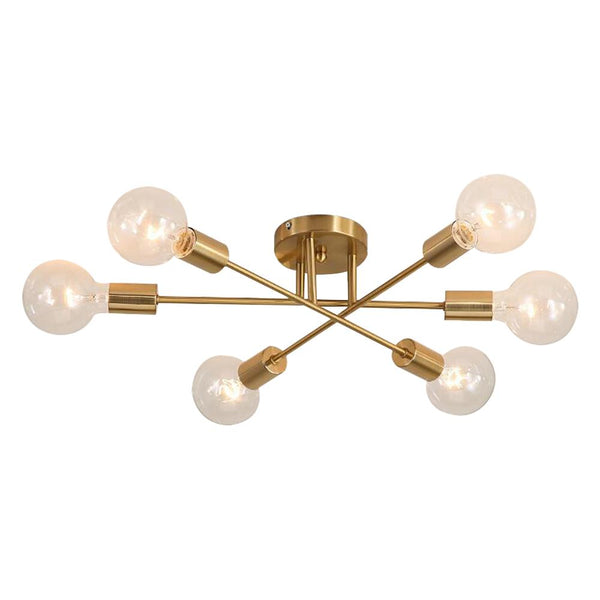 Thehouselights-Six-Light Sputnik Semi Flush Ceiling Light-Flush Mount-Brass-