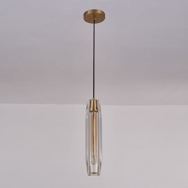 Thehouselights-Slender Cylinder Pendant Lighting with Crystal Shade-Pendant--