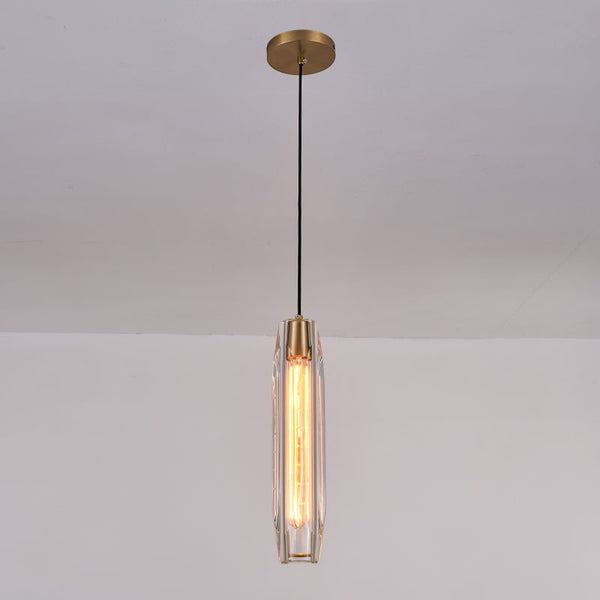 Thehouselights-Slender Cylinder Pendant Lighting with Crystal Shade-Pendant--