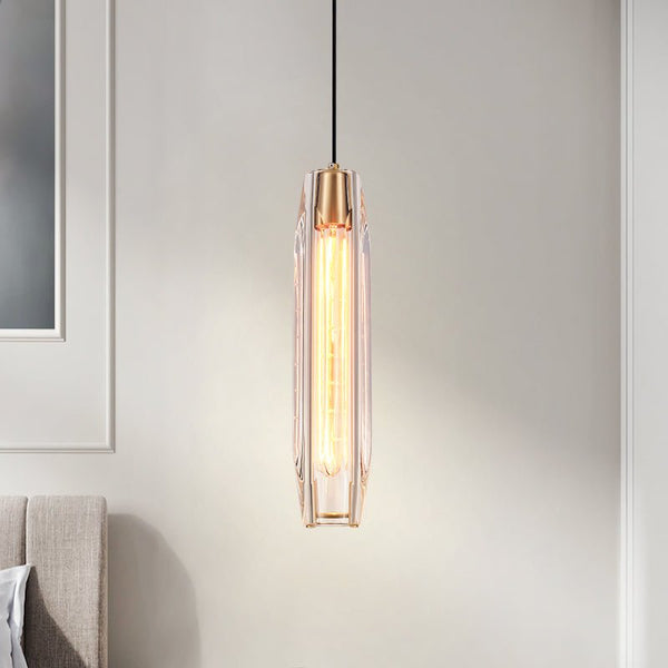 Thehouselights-Slender Cylinder Pendant Lighting with Crystal Shade-Pendant--