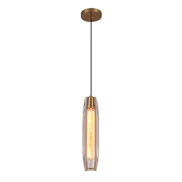 Thehouselights-Slender Cylinder Pendant Lighting with Crystal Shade-Pendant--