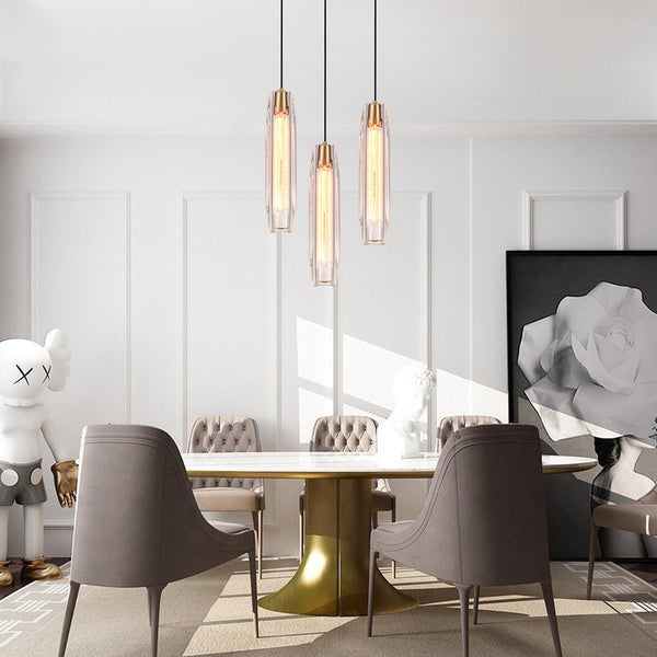 Thehouselights-Slender Cylinder Pendant Lighting with Crystal Shade-Pendant--
