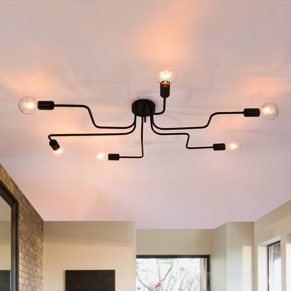 Thehouselights-Sputnik Linear Semi Flush Mount-Flush Mount-Black-