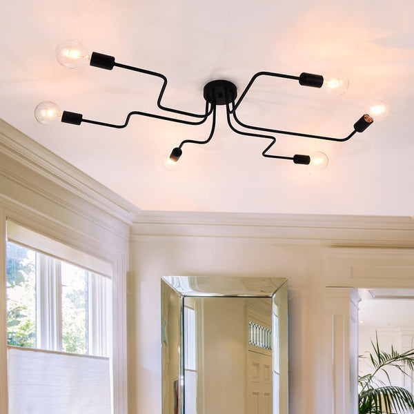 Thehouselights-Sputnik Linear Semi Flush Mount-Flush Mount-Black-
