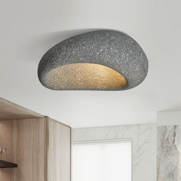 Thehouselights-Stone Spots Moon-Shaped LED Wabi-Sabi Flush Mount-Ceiling Light-Dark Gray Stone Spots-40 cm.