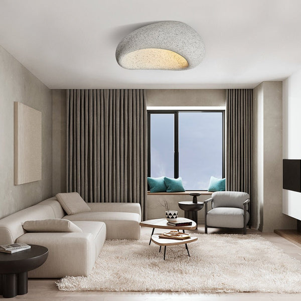 Thehouselights-Stone Spots Moon-Shaped LED Wabi-Sabi Flush Mount-Ceiling Light-Dark Gray Stone Spots-40 cm.
