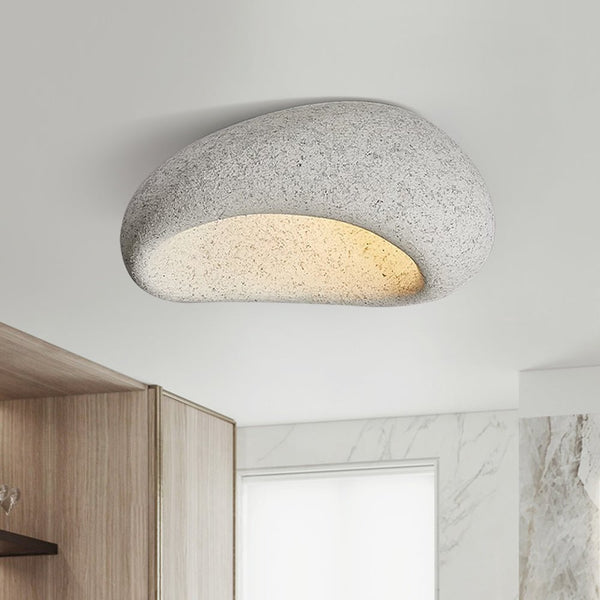 Thehouselights-Stone Spots Moon-Shaped LED Wabi-Sabi Flush Mount-Ceiling Light-Light Gray Stone Spots-40 cm.