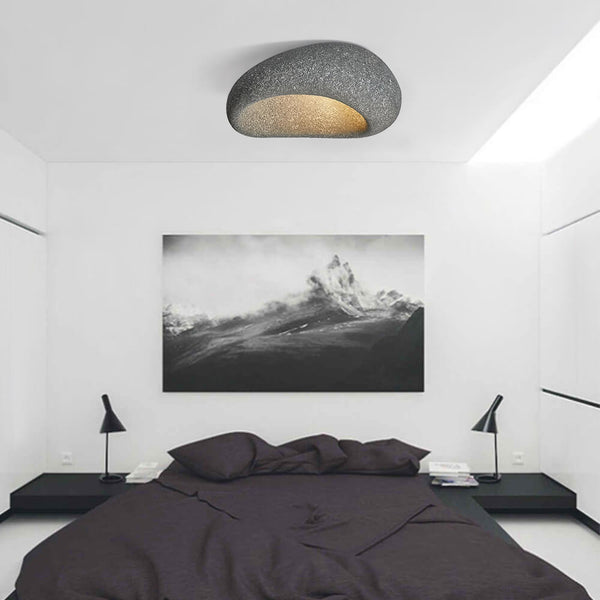 Thehouselights-Stone Spots Moon-Shaped Wabi-Sabi Flush Mount-Ceiling Light-Dark Gray Stone Spots-60 cm.