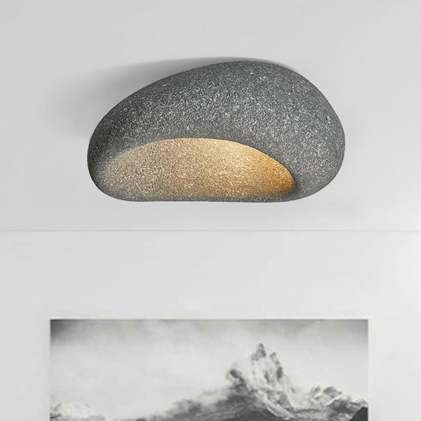 Thehouselights-Stone Spots Moon-Shaped Wabi-Sabi Flush Mount-Ceiling Light-Dark Gray Stone Spots-60 cm.