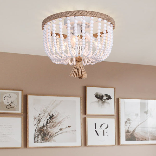Thehouselights-Wood Beaded Flush Mount Ceiling Light-Flush Mount--