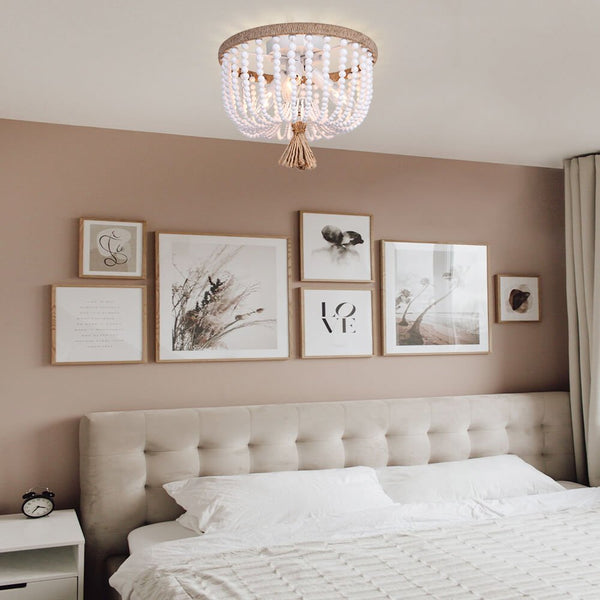 Thehouselights-Wood Beaded Flush Mount Ceiling Light-Flush Mount--