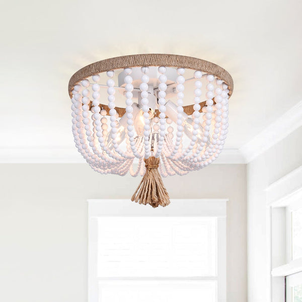 Thehouselights-Wood Beaded Flush Mount Ceiling Light in a Rope Knot Design-Flush Mount--