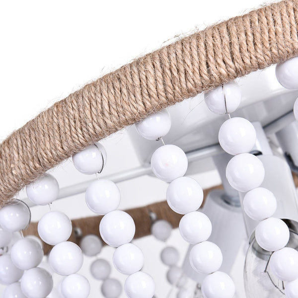 Thehouselights-Wood Beaded Flush Mount Ceiling Light in a Rope Knot Design-Flush Mount--