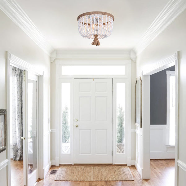Thehouselights-Wood Beaded Flush Mount Ceiling Light in a Rope Knot Design-Flush Mount--
