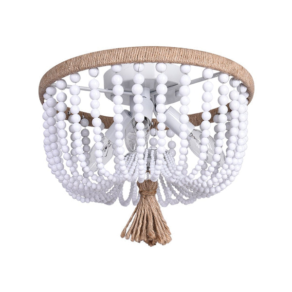 Thehouselights-Wood Beaded Flush Mount Ceiling Light in a Rope Knot Design-Flush Mount--